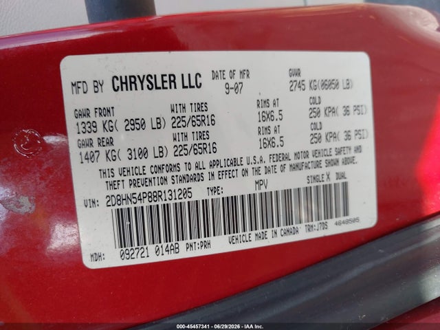 Aukcja sprzedaży 2008 Dodge Grand Caravan Sxt, vin: 2D8HN54P88R131205, numer aukcji: 45457341