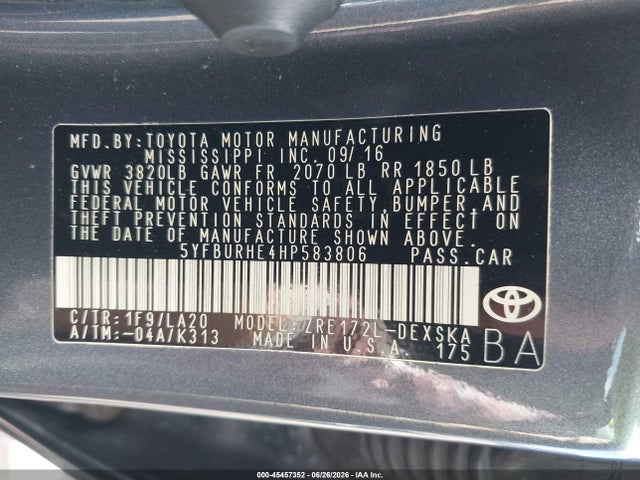 Toyota COROLLA SE 2017 5YFBURHE4HP583806 Image 9