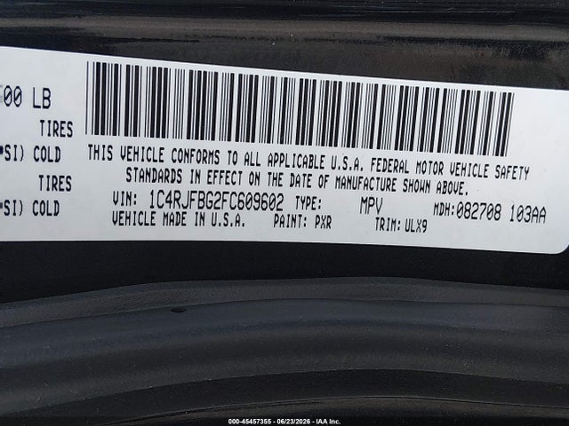 Aukcja sprzedaży 2015 Jeep Grand Cherokee Limited, vin: 1C4RJFBG2FC609602, numer aukcji: 45457355
