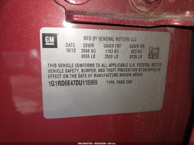 Aukcja sprzedaży 2013 Chevrolet Volt, vin: 1G1RD6E47DU115969, numer aukcji: 45457354