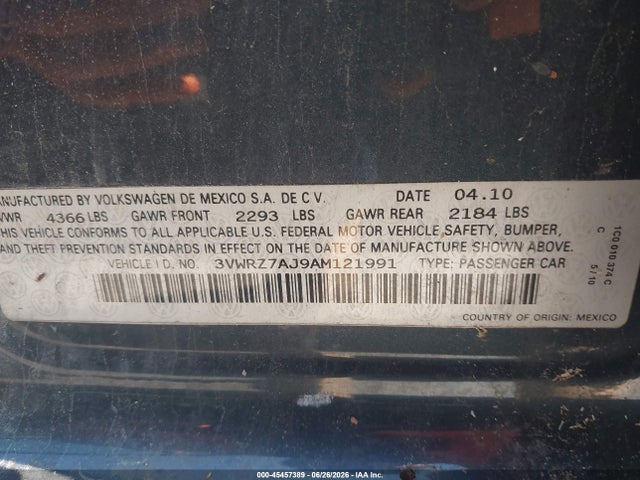 Aukcja sprzedaży 2010 Volkswagen Jetta Limited Edition, vin: 3VWRZ7AJ9AM121991, numer aukcji: 45457389