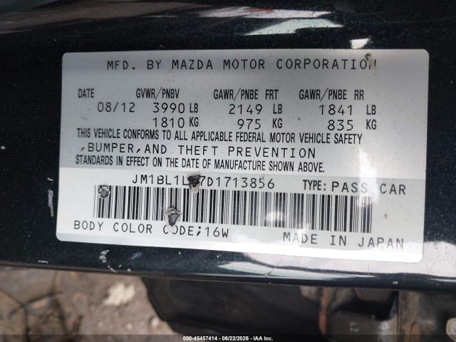 Aukcja sprzedaży 2013 Mazda Mazda3 I Touring, vin: JM1BL1L87D1713856, numer aukcji: 45457414