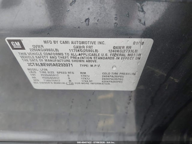 2010 Gmc Terrain Sle-1 მანქანა იყიდება აუქციონზე, vin: 2CTALBEW6A6293971, აუქციონის ნომერი: 45457422