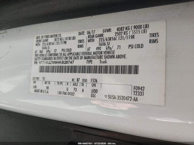 Ford Transit-250 2017 1FTYR2ZM9HKB28747 Image 9