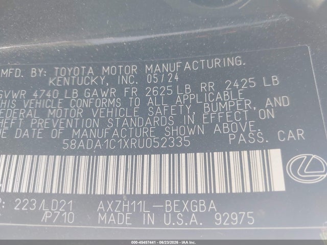 45457441 :رقم المزاد ، 58ADA1C1XRU052335 vin ، 2024 Lexus Es 300h مزاد بيع