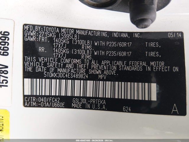 5TDKK3DC4ES489824 Toyota Sienna Le V6 8 Passenger