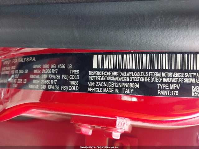 45457479 :رقم المزاد ، ZACNJDB12NPN88594 vin ، 2022 Jeep Renegade Latitude 4x4 مزاد بيع