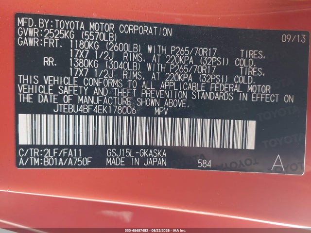 Toyota FJ Cruiser 2014 JTEBU4BF4EK178006 Image 9