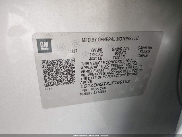 Продажа на аукционе авто 2018 Chevrolet Malibu Lt, vin: 1G1ZD5ST3JF166102, номер лота: 45457495