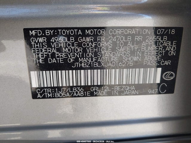 Продаж на аукціоні авто 2018 Lexus Gs 350 F Sport, vin: JTHBZ1BLXJA016275, номер лоту: 45457500