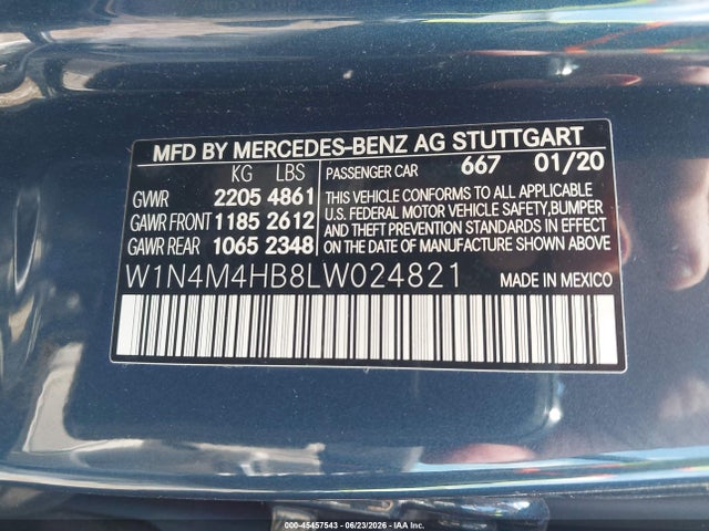 2020 Mercedes-benz Glb 250 4matic მანქანა იყიდება აუქციონზე, vin: W1N4M4HB8LW024821, აუქციონის ნომერი: 45457543