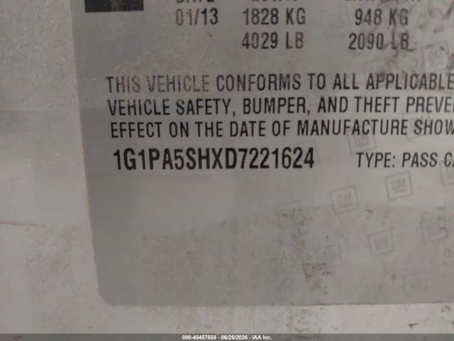 Aukcja sprzedaży 2013 Chevrolet Cruze Ls Auto, vin: 1G1PA5SHXD7221624, numer aukcji: 45457558