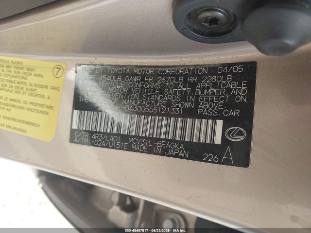 Aukcja sprzedaży 2005 Lexus Es 330, vin: JTHBA30G555121331, numer aukcji: 45457617