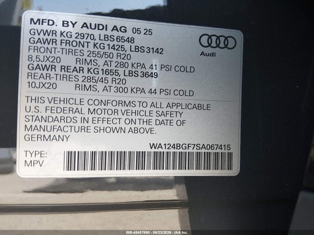 WA124BGF7SA067415 Audi Q6 E-tron Premium Plus Quattro