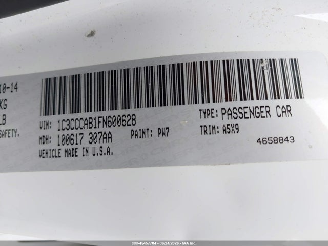 2015 Chrysler 200 Limited მანქანა იყიდება აუქციონზე, vin: 1C3CCCAB1FN600628, აუქციონის ნომერი: 45457704