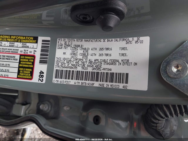 45457711 :رقم المزاد ، 3TMCZ5AN4NM504355 vin ، 2022 Toyota Tacoma Trd Off Road مزاد بيع