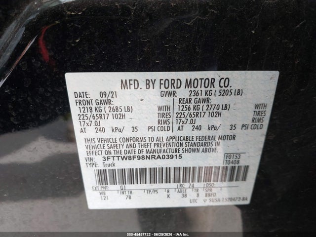 3FTTW8F98NRA03915 Ford Maverick Lariat/xl/xlt