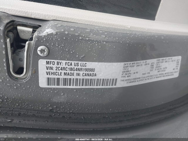 2022 Chrysler Pacifica Touring L მანქანა იყიდება აუქციონზე, vin: 2C4RC1BG4NR190980, აუქციონის ნომერი: 45457741