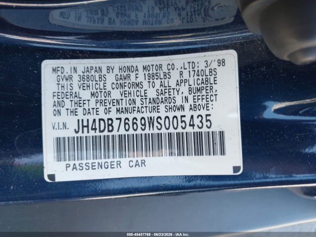 Продаж на аукціоні авто 1998 Acura Integra Gs, vin: JH4DB7669WS005435, номер лоту: 45457769