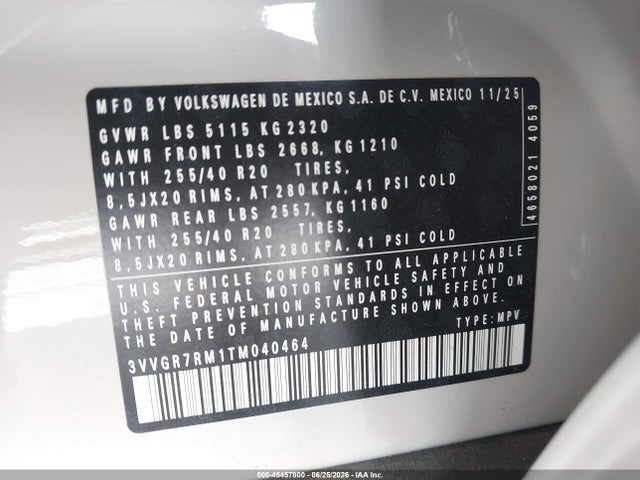 2026 Volkswagen Tiguan Se R-line Black მანქანა იყიდება აუქციონზე, vin: 3VVGR7RM1TM040464, აუქციონის ნომერი: 45457800