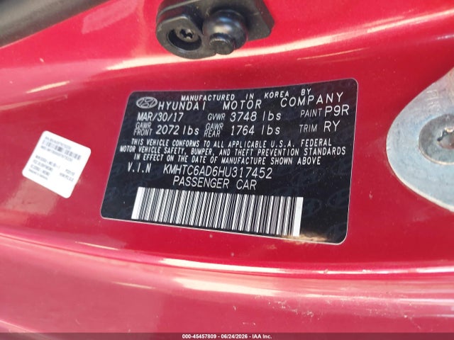 Продаж на аукціоні авто 2017 Hyundai Veloster, vin: KMHTC6AD6HU317452, номер лоту: 45457809