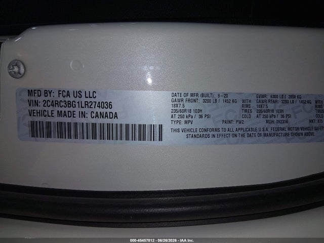 Chrysler Pacifica Awd Launch Edition 2020 2C4RC3BG1LR274036 Image 9