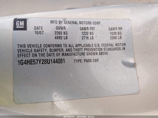 Aukcja sprzedaży 2008 Buick Lucerne Cxs, vin: 1G4HE57Y28U144081, numer aukcji: 45457811