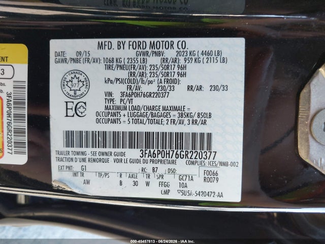 Ford FUSION SE 2016 3FA6P0H76GR220377 Image 9