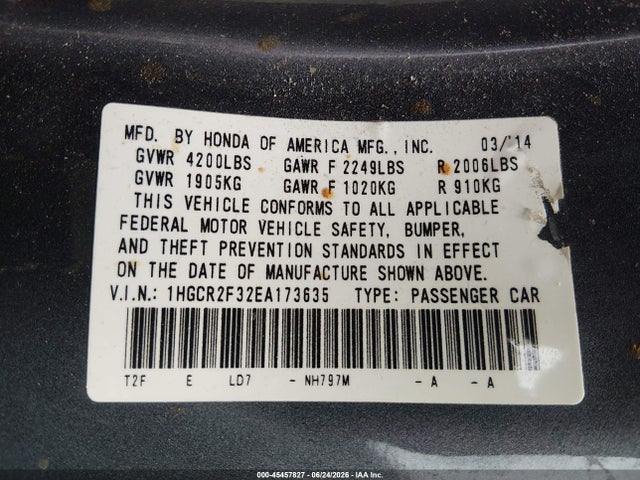 Honda ACCORD LX 2014 1HGCR2F32EA173635 Image 9