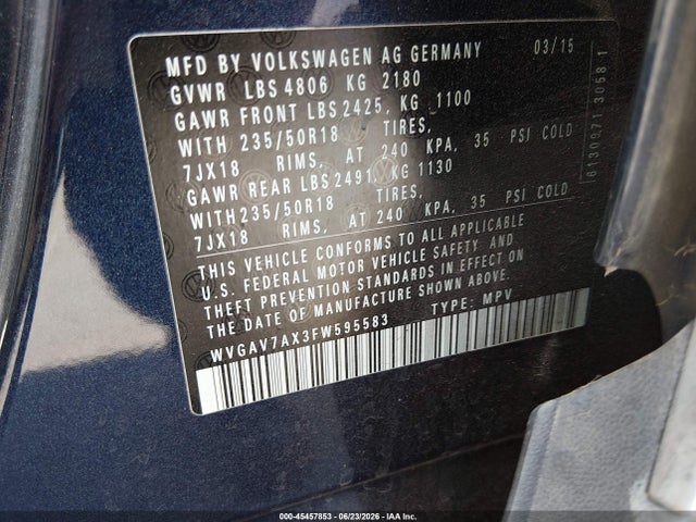 WVGAV7AX3FW595583 Volkswagen TIGUAN SE