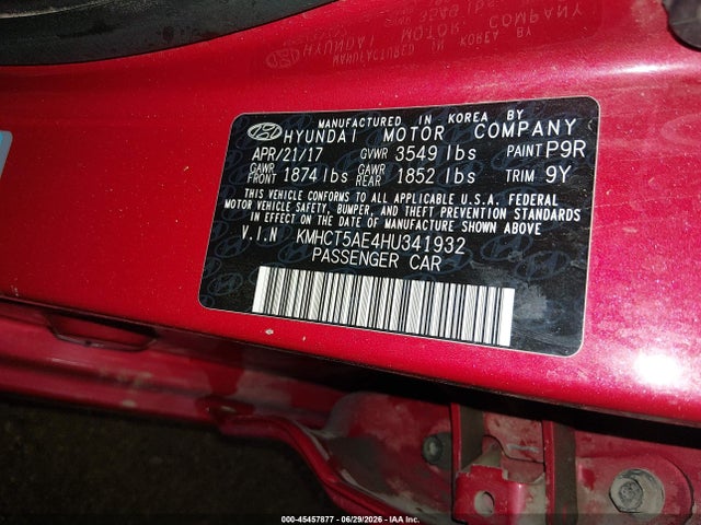Hyundai ACCENT SE 2017 KMHCT5AE4HU341932 Image 9
