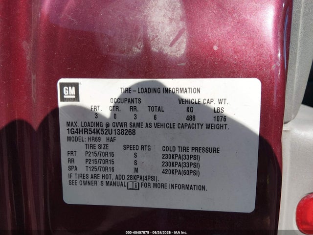 2002 Buick Lesabre Limited მანქანა იყიდება აუქციონზე, vin: 1G4HR54K52U138268, აუქციონის ნომერი: 45457879