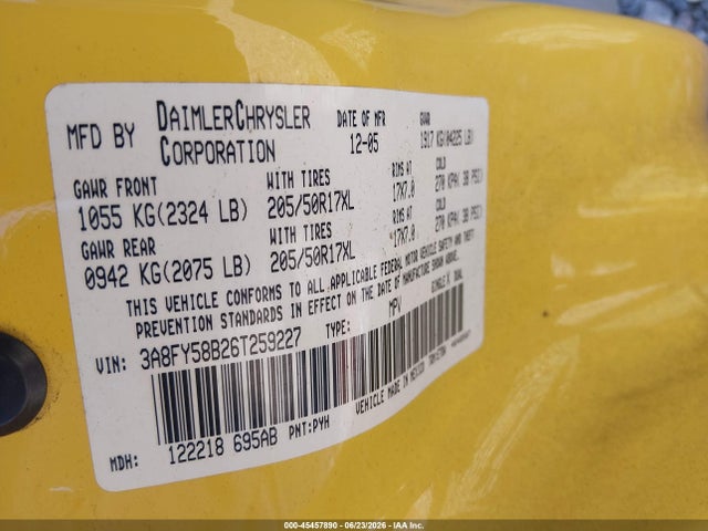 45457890 :رقم المزاد ، 3A8FY58B26T259227 vin ، 2006 Chrysler Pt Cruiser Touring مزاد بيع