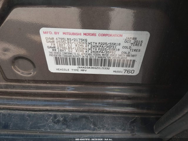 Aukcja sprzedaży 2016 Mitsubishi Outlander Sel, vin: JA4AD3A36GZ015332, numer aukcji: 45457916