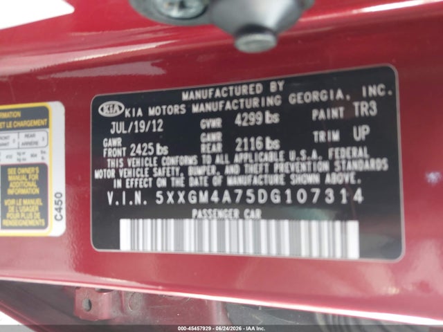Auction sale of the 2013 Kia Optima Lx, vin: 5XXGM4A75DG107314, lot number: 45457929