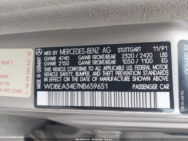 Продажа на аукционе авто 1992 Mercedes-benz 400 E, vin: WDBEA34E7NB659651, номер лота: 45457976