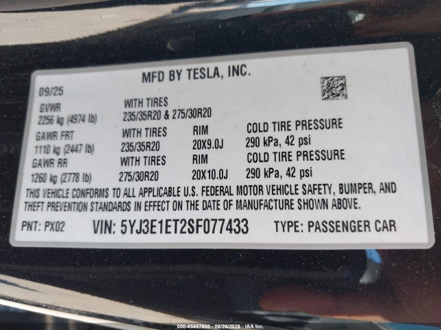 Tesla Model 3 Performance All-wheel Drive 2025 5YJ3E1ET2SF077433 Image 9