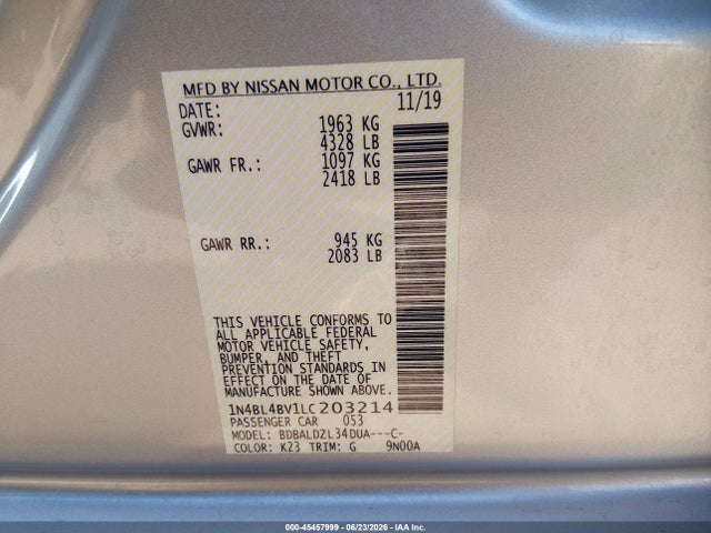 1N4BL4BV1LC203214 Nissan Altima S Fwd