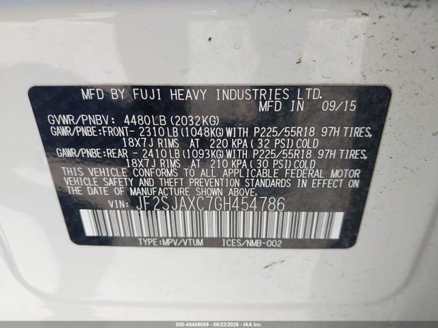 Subaru Forester 2.5i Touring 2016 JF2SJAXC7GH454786 Image 9