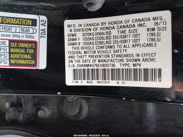 2HKRM4H76EH605736 Honda Cr-v Ex-l