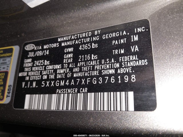 KIA Optima Lx 2015 5XXGM4A7XFG376198 Image 9