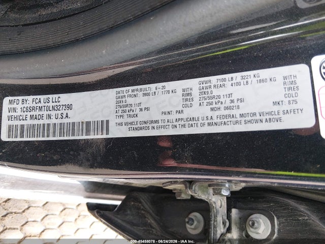 Aukcja sprzedaży 2020 Ram 1500, vin: 1C6SRFMT0LN327390, numer aukcji: 45458078