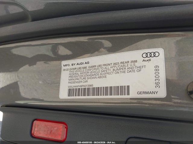 Aukcja sprzedaży 2023 Audi S4 Premium Tfsi Quattro Tiptronic, vin: WAUA4AF49PA013985, numer aukcji: 45458100