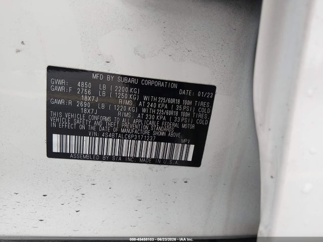 Aukcja sprzedaży 2023 Subaru Outback Onyx Edition, vin: 4S4BTALC6P3171237, numer aukcji: 45458103