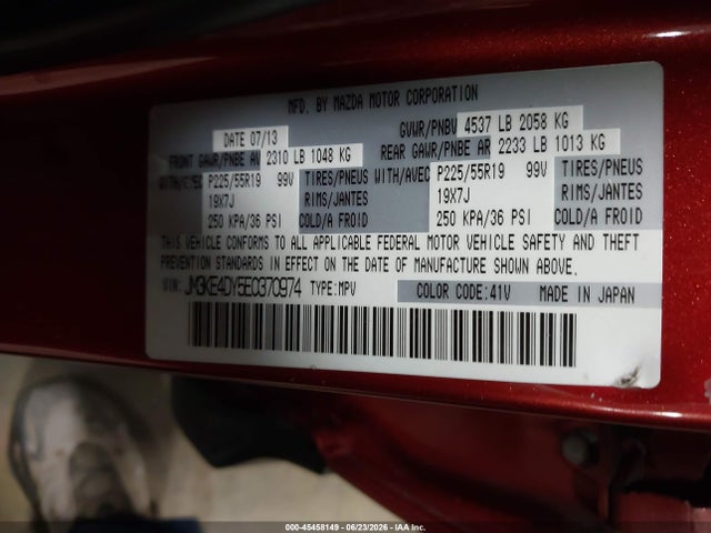 45458149 :رقم المزاد ، JM3KE4DY5E0370974 vin ، 2014 Mazda Cx-5 Grand Touring مزاد بيع