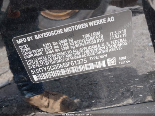 Продаж на аукціоні авто 2021 Bmw X3 Xdrive30i, vin: 5UXTY5C05M9F61375, номер лоту: 45458175