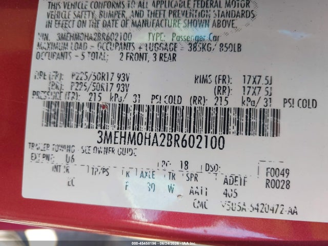 Продаж на аукціоні авто 2011 Mercury Milan, vin: 3MEHM0HA2BR602100, номер лоту: 45458196