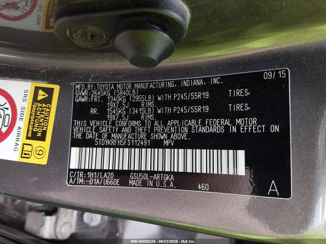 5TDYKRFH5FS112491 Toyota Highlander Limited V6