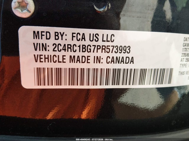 2023 Chrysler Pacifica Touring L მანქანა იყიდება აუქციონზე, vin: 2C4RC1BG7PR573993, აუქციონის ნომერი: 45458243