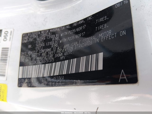 Aukcja sprzedaży 2016 Toyota Sienna L 7 Passenger, vin: 5TDZK3DC3GS757375, numer aukcji: 45458254